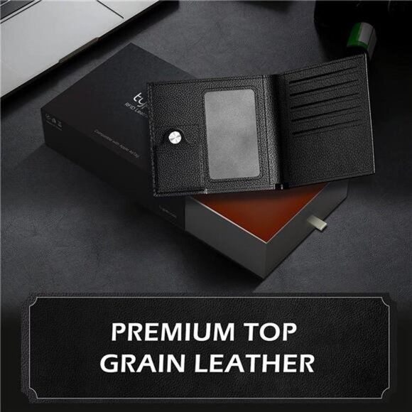 Men's Leather Wallet with Stealth Pocket for Air Tag (Black) - Picture 5 of 6